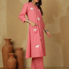 Women Solid Cotton Flex A-line Pocket Kurta with Palazzo Set