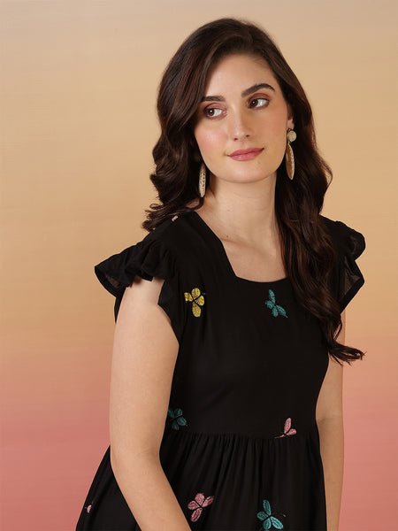 Women Cotton Embroidery Fit And Flare Dress