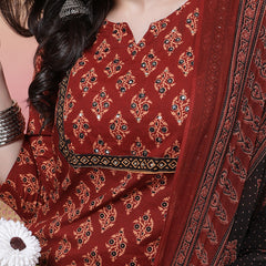 Women Cotton Hand Block Printed Kurta with Trouser & Dupatta