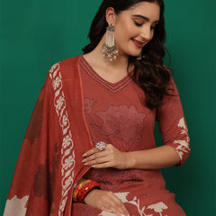 Women Cotton Printed Patch Work Kurta with Trouser & Dupatta