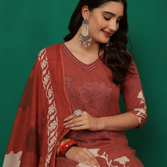 Women Cotton Printed Patch Work Kurta with Trouser & Dupatta