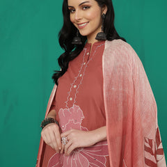 ANAISA Women Cotton Placement Print Straight Kurta with Trouser & Dupatta
