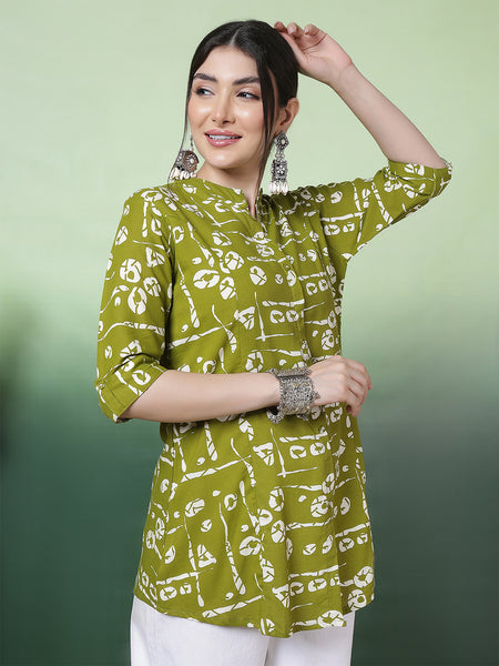 Women Green Printed Rayon Top