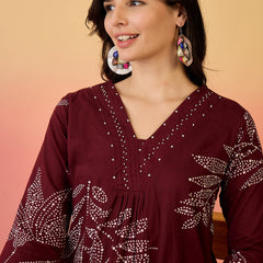 Women Pure Cotton Abstract Printed A-line Kurta with Palazzo Set