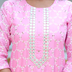 ANAISA Women cotton Schiffli embroidered Kurta with Trouser & Dupatta