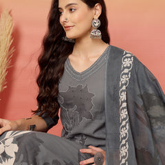 Women Cotton Printed Patch Work Kurta with Trouser & Dupatta