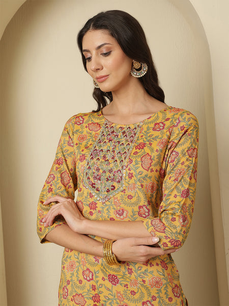 Women Viscose Rayon Printed Straight Kurta with Trouser
