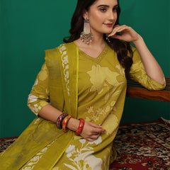 Women Cotton Printed Patch Work Kurta with Trouser & Dupatta