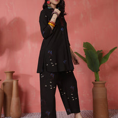 Women Black Pure Cotton Printed Top with Palazzo Co-ord Set