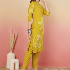 ANAISA Women Cotton Placement Print Straight Kurta with Trouser & Dupatta