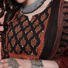 Women Cotton Hand Block Printed Kurta with Trouser & Dupatta