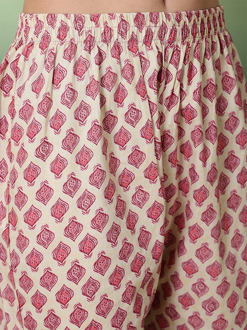 Women Pink Digital Printed V-neck Kurta with Trouser & Dupatta