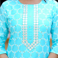 ANAISA Women cotton Schiffli embroidered Kurta with Trouser & Dupatta