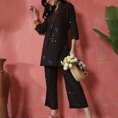 Women Black Pure Cotton Printed Top with Palazzo Co-ord Set