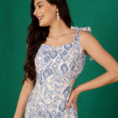 ANAISA Women Blue & White Printed Cut out Dress