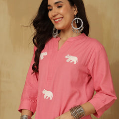 Women Solid Cotton Flex A-line Pocket Kurta with Palazzo Set