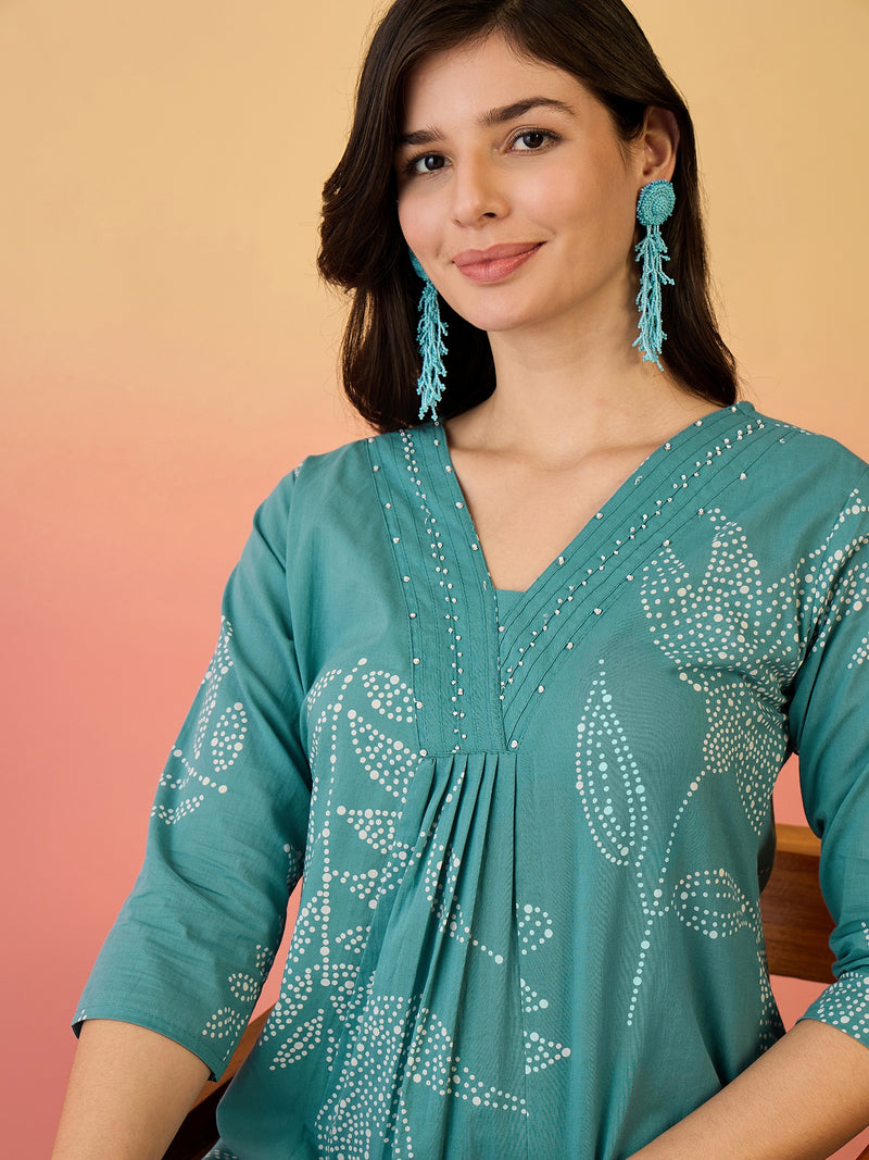 Women Pure Cotton Abstract Printed A-line Kurta with Palazzo Set
