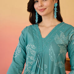 Women Pure Cotton Abstract Printed A-line Kurta with Palazzo Set