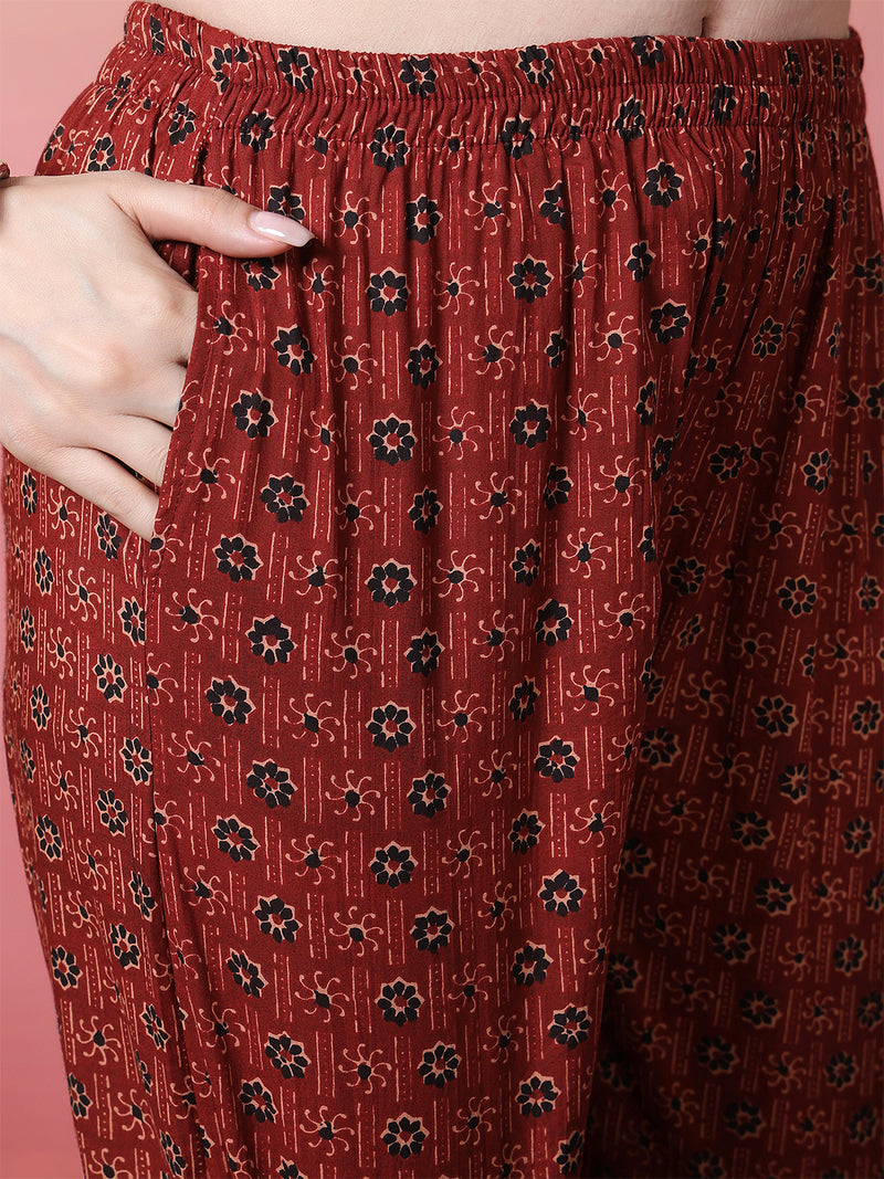 Women Black Block Printed Kurta with Trouser & Dupatta