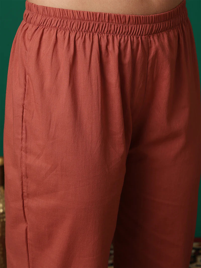 Women Cotton Printed Patch Work Kurta with Trouser & Dupatta