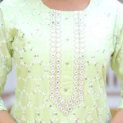 ANAISA Women cotton Schiffli embroidered Kurta with Trouser & Dupatta