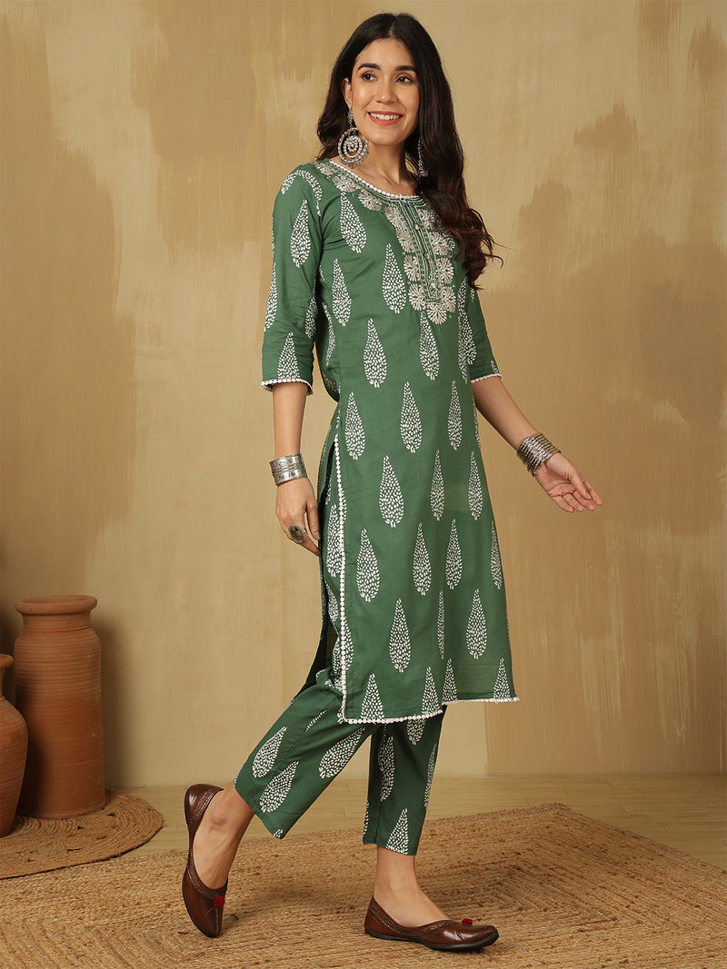 Women Green Regular Wear Kurta With Trouser & Dupatta