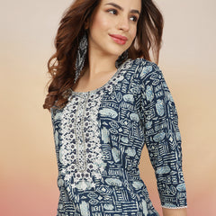 Women Grey Viscose Rayon Printed Regular Kurta