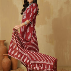 Women Wine Regular Wear Kurta With Trouser & Dupatta