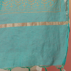 ANAISA Women Cotton Flex White Embroidery Kurta with Turquoise blue Palazzo with Dupatta
