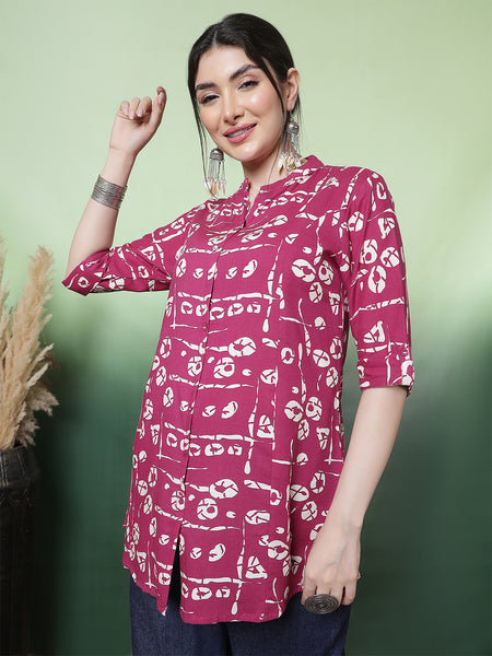Women Green Printed Rayon Top