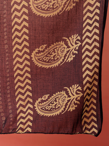 Women Black Cotton Printed V-neck Straight Kurta with Trouser & Dupatta