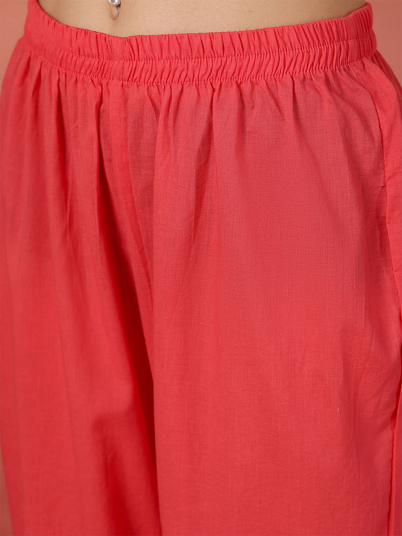 Women Cotton Printed Patch Work Kurta with Trouser & Dupatta