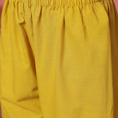 Women Mustard Solid Cotton A-line Kurta with Palazzo Set
