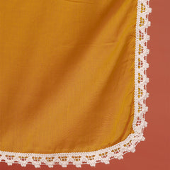 Women Cotton Mustard Embroidery Anarkali Kurta with Trouser & Dupatta