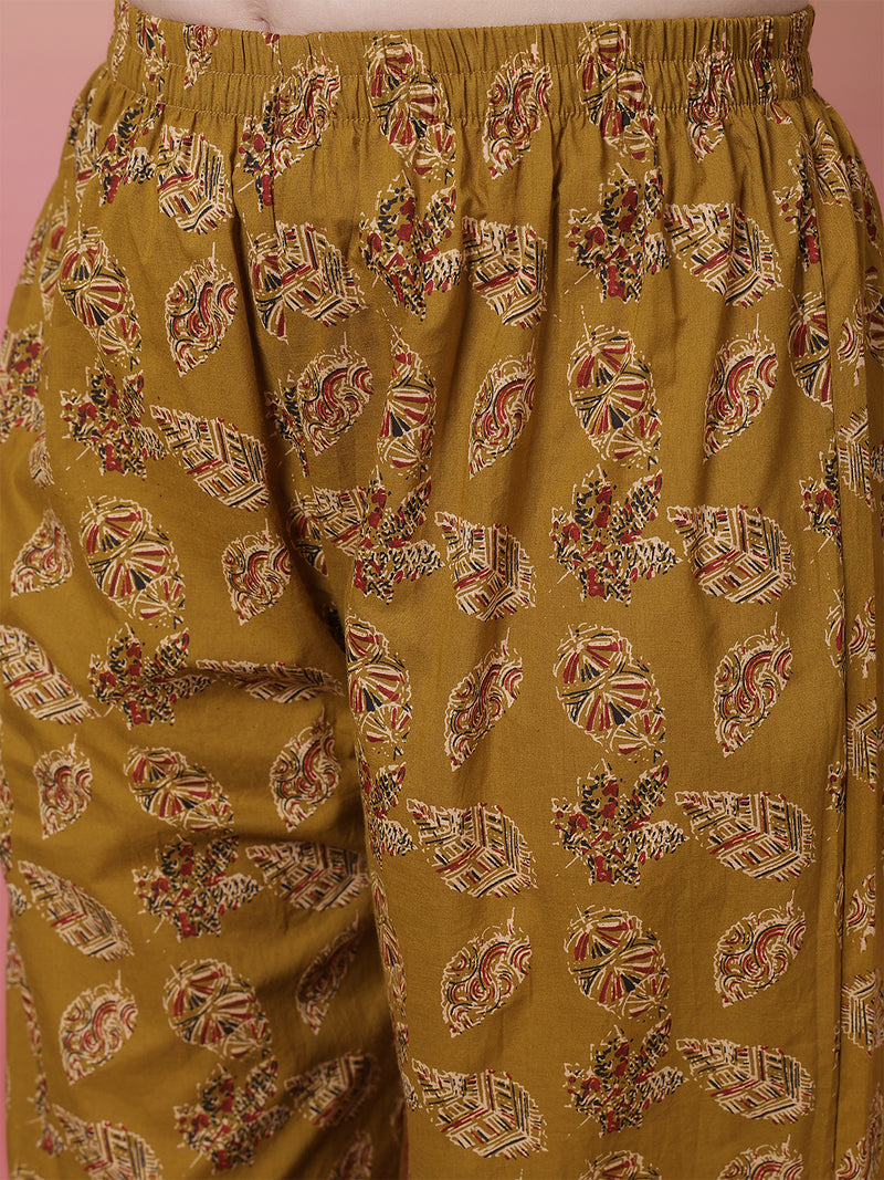 Women Green Floral Printed Hand Work Anarkali Kurta with Trouser & Dupatta