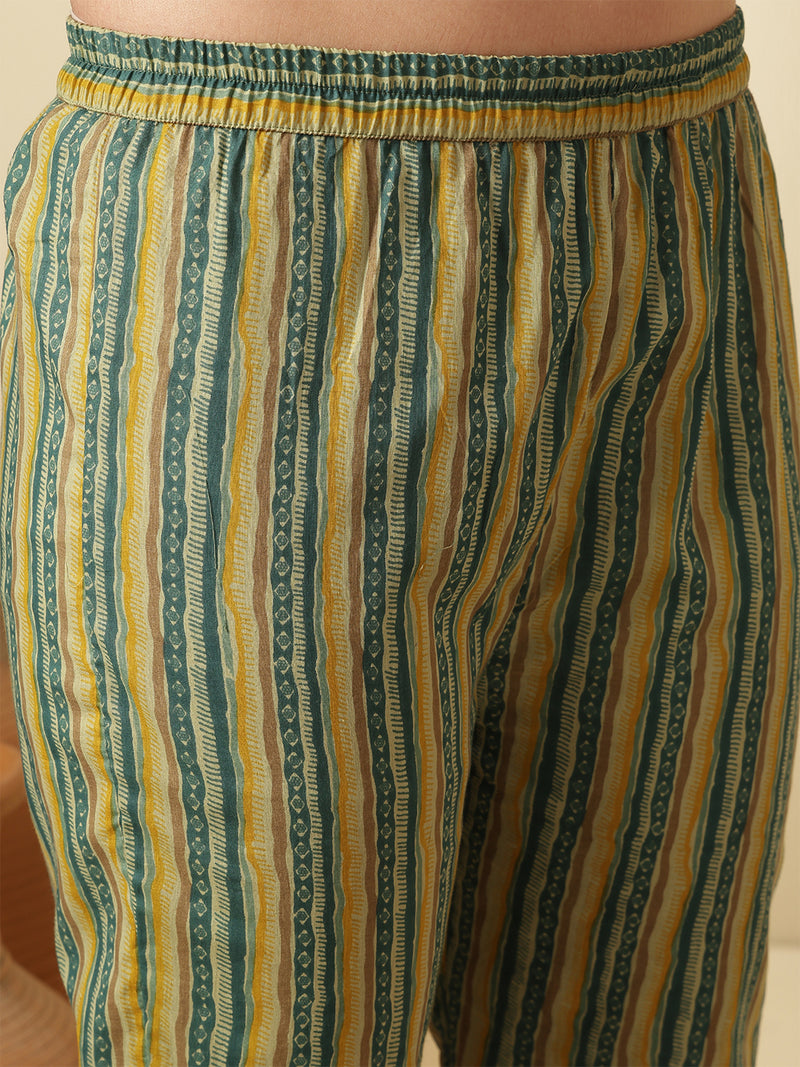 Women Cotton Printed Straight Kurta with Trouser & Dupatta