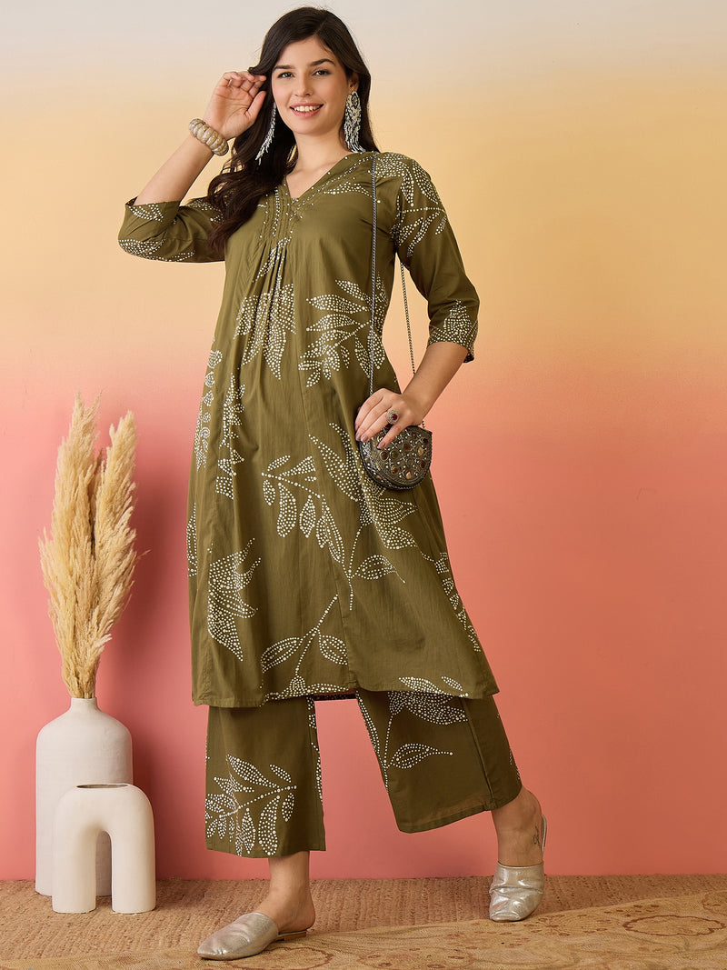Women Pure Cotton Abstract Printed A-line Kurta with Palazzo Set