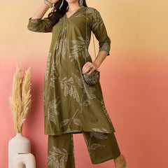 Women Pure Cotton Abstract Printed A-line Kurta with Palazzo Set
