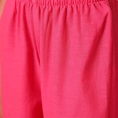 Women Cotton Pink Embroidery Top with Trouser Co-ord Set
