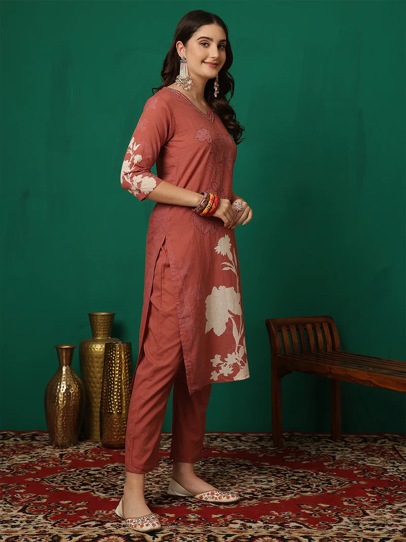 Women Cotton Printed Patch Work Kurta with Trouser & Dupatta