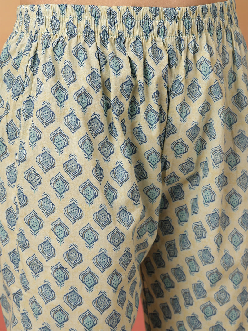 Women Blue Digital Printed V-neck Kurta with Trouser & Dupatta