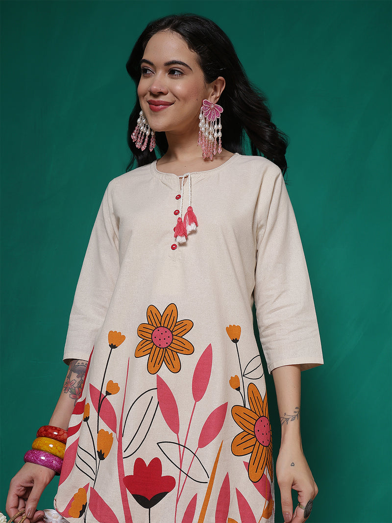 Women Cotton Flex Floral Printed Top with Trouser Co-ord Set