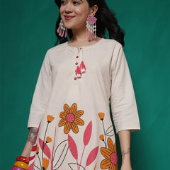 Women Cotton Flex Floral Printed Top with Trouser Co-ord Set