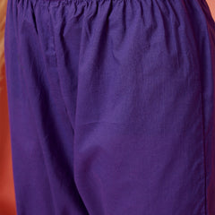 Women Cotton Purple Embroidery Anarkali Kurta with Trouser & Dupatta