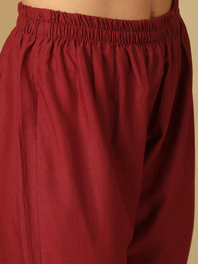 Women Cotton Discharge Printed A-line Kurta with Trouser & Dupatta