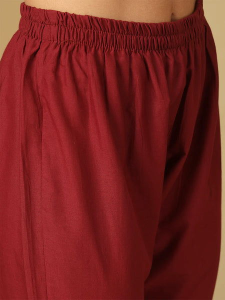 Women Cotton Discharge Printed A-line Kurta with Trouser & Dupatta