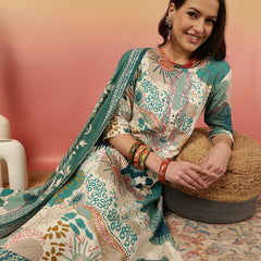 Women Blue Digital Printed Kurta With Trouser & Dupatta