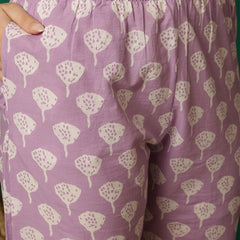 Women Purple Cotton Printed Straight Kurta with Trouser & Dupatta