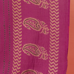 Women Pink Cotton Printed V-neck Straight Kurta with Trouser & Dupatta