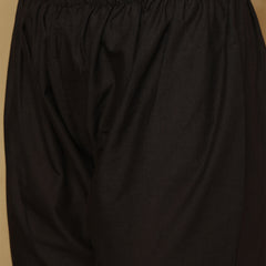 Women Black Cotton Discharge Printed A-Line Kurta With Trouser & Dupatta